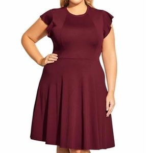 City Chic Frill Sleeve Fit & Flare Dress (Size M)